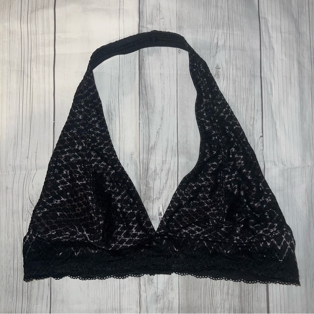 FREE PEOPLE Intimately Free Halter Lace Black Bralette L